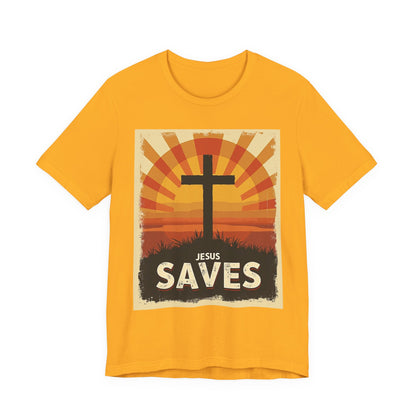 Jesus Saves Cross tee | Christian faith shirt, sunrise graphic | Perfect Gift for Mom and Dad | Friends and Family Shirt