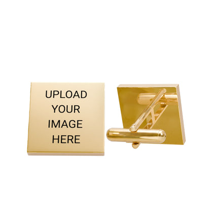 Custom Gold Square Cufflinks — Personalized Engraved Image or Text