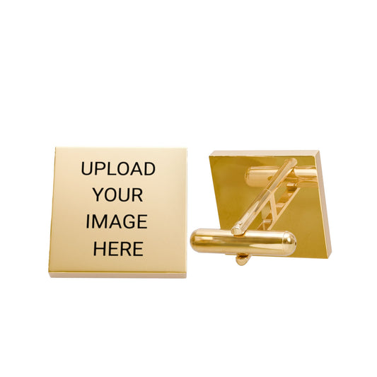 Custom Gold Square Cufflinks — Personalized Engraved Image or Text