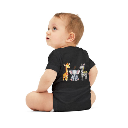 Cute Safari Trio Baby Onesie — Giraffe, Elephant & Zebra Infant Bodysuit