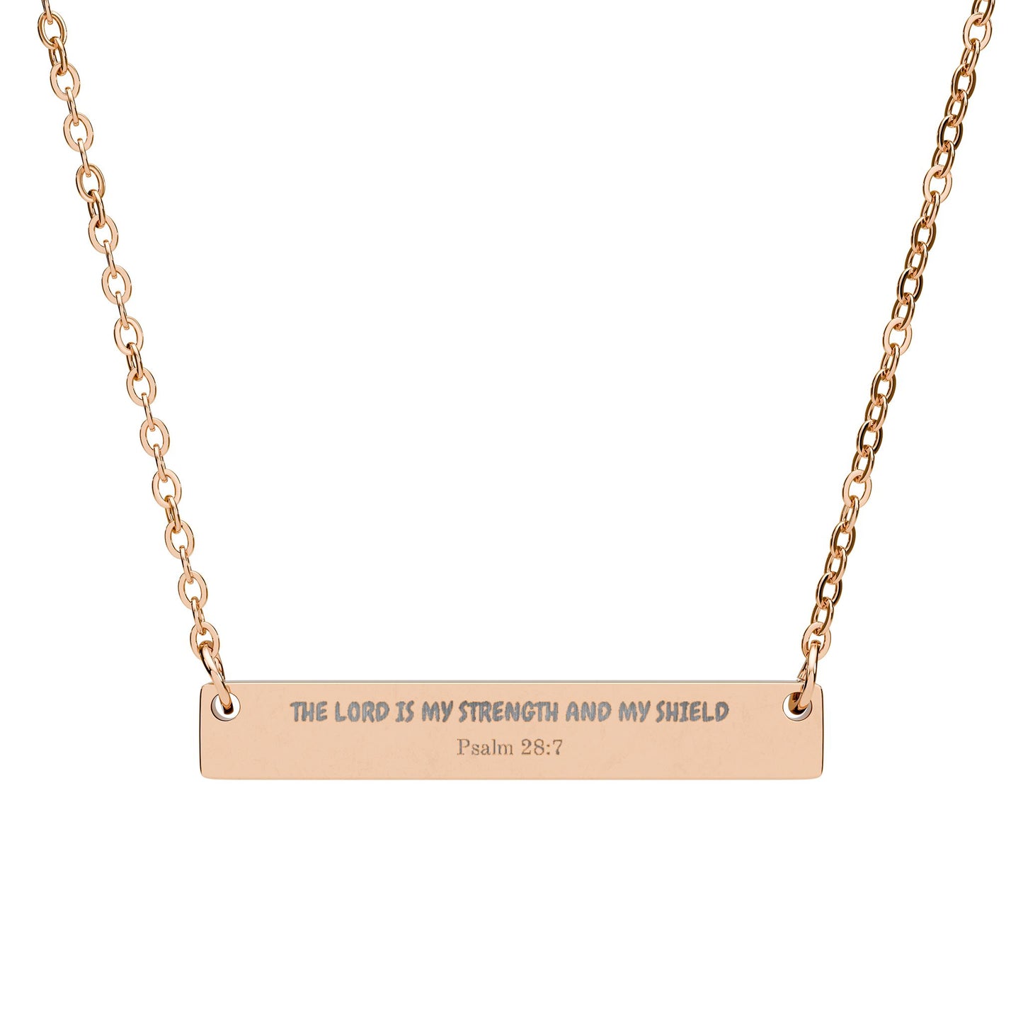 Engravable Horizontal Bar Necklace — The Lord is My Strength Name Plate Pendant (Silver or Rose Gold)