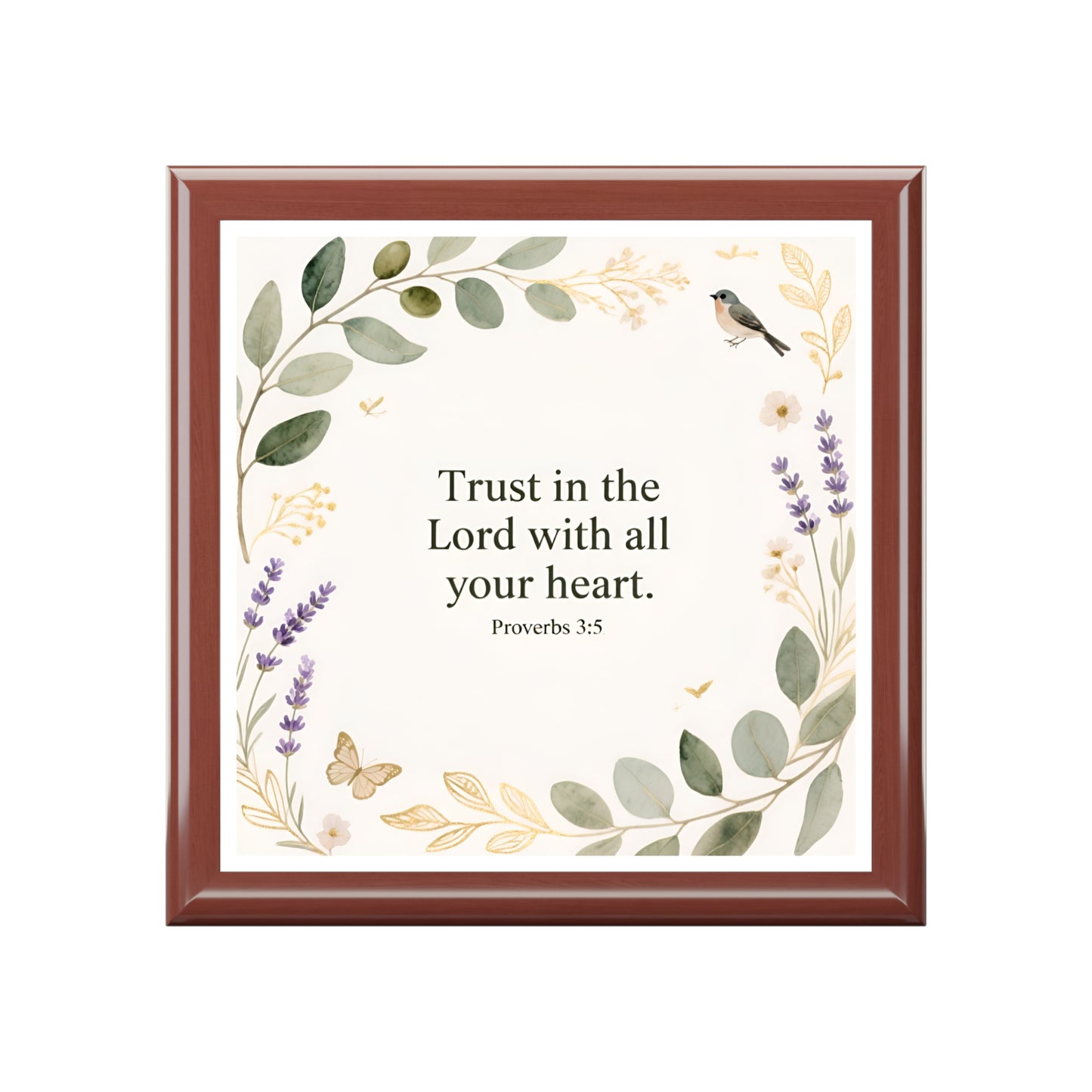 Religious Jewelry Box — "Trust in the Lord with all your heart" Floral Keepsake Box