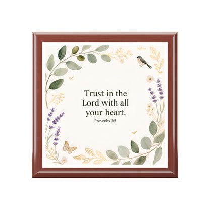 Religious Jewelry Box — "Trust in the Lord with all your heart" Floral Keepsake Box
