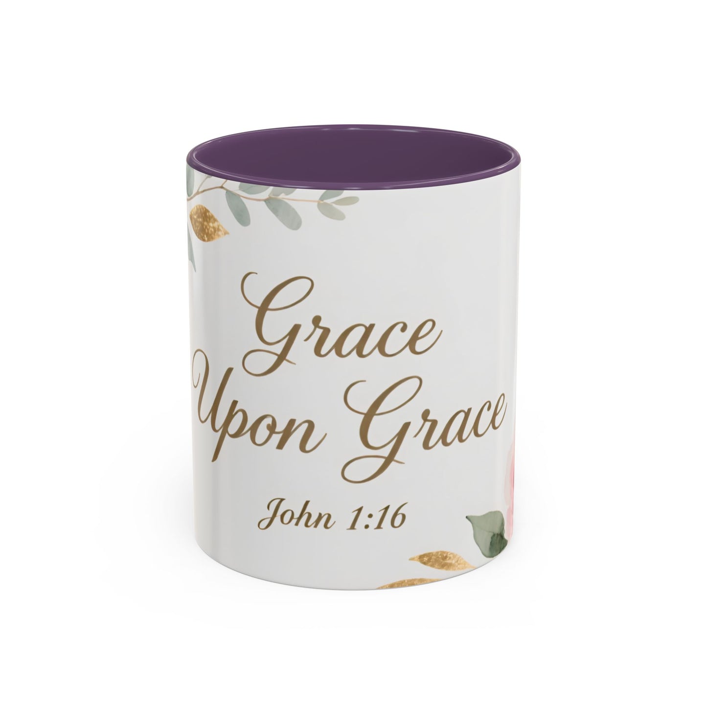 Grace Upon Grace Coffee Mug — Floral John 1:16 Scripture Accent Mug