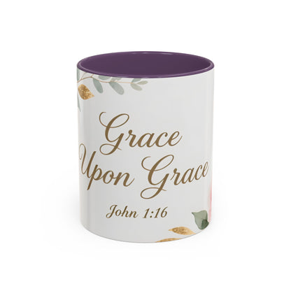 Grace Upon Grace Coffee Mug — Floral John 1:16 Scripture Accent Mug