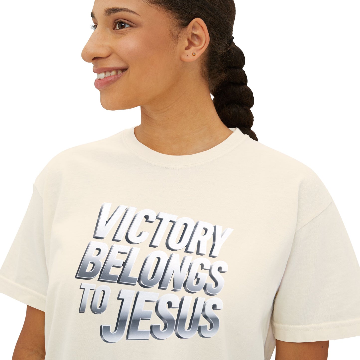 Victory Belongs to Jesus Boxy Tee — Christian Faith Graphic Tee