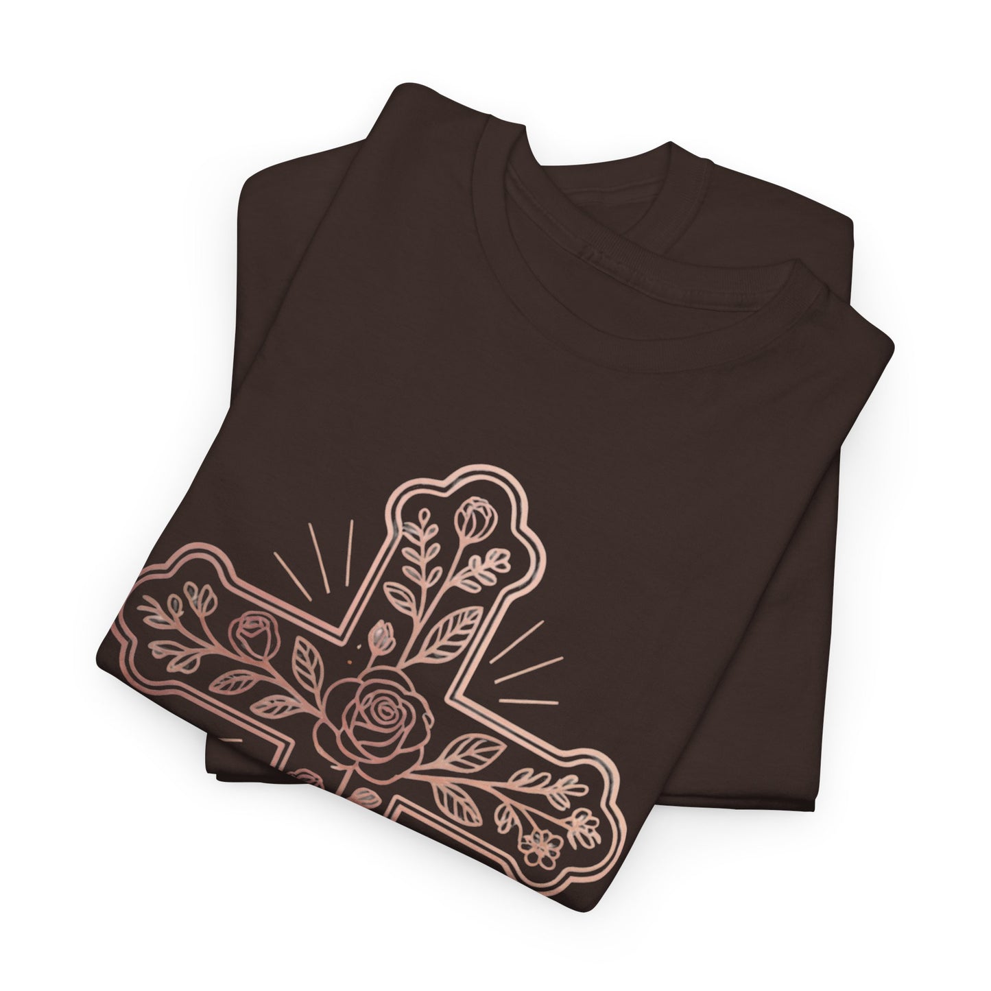Floral Cross Tee – Delicate Pink Botanical Christian T-Shirt