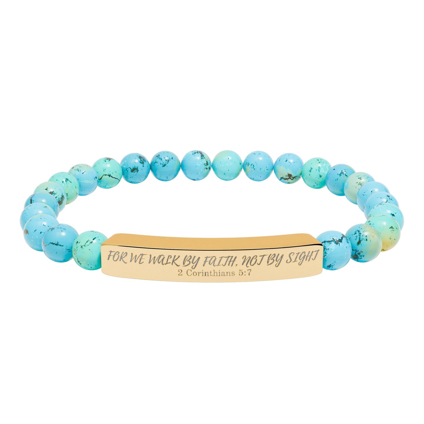 Engravable Natural Stone Bead Bar Bracelet – Stretch Healing Jewelry