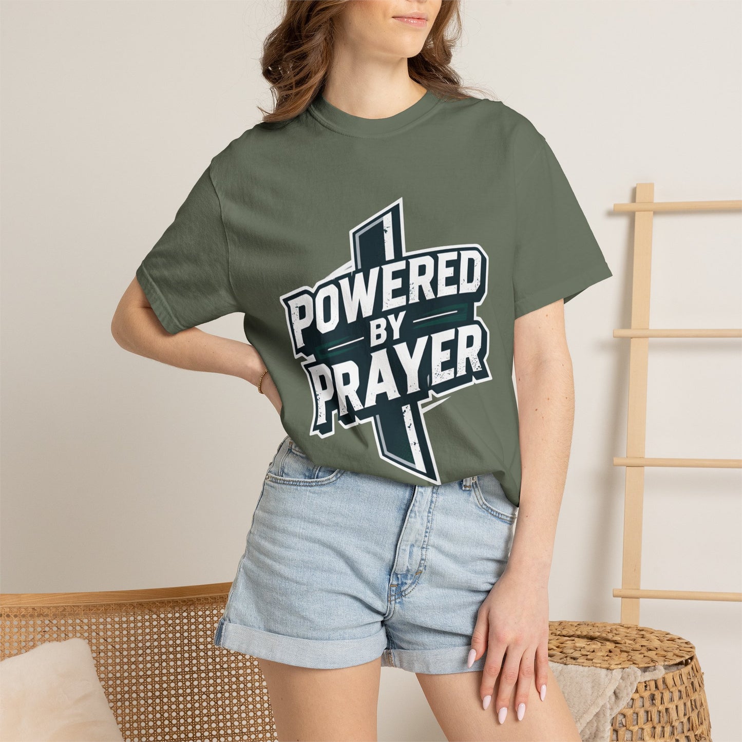 Powered by Prayer T‑Shirt — Faith Graphic Tee with Cross