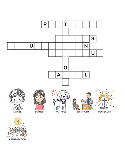 Faith & Wisdom Crosswords Puzzle for Kids | 25+ crossword puzzles | Large, Easy-To-Read layout (8.5 x 11 inches) | PDF Fili Digital Download