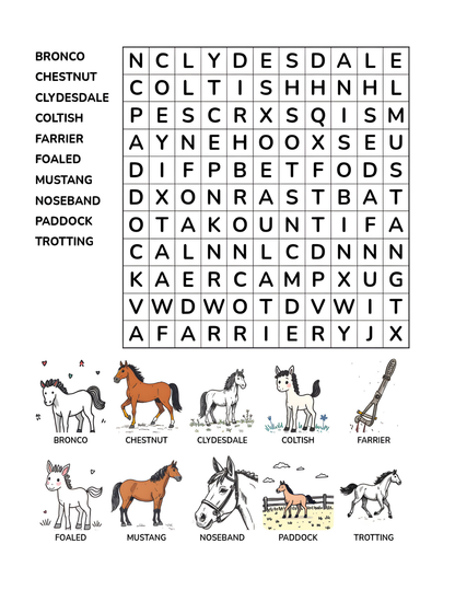 Horse Adventure Word Search Fun for Kids | Digital Download 8.5 x 11 64 Pages: Solve the Puzzle and Join the Adventure!