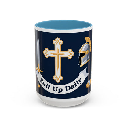 Christian Knight Coffee Mug — “Suit Up Daily” Accent Ceramic Mug