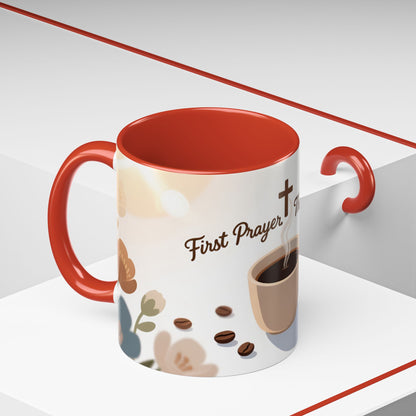 Prayer Then Coffee Mug — Christian Scripture Coffee Cup (1 Thessalonians 5:17) (Multi Color )
