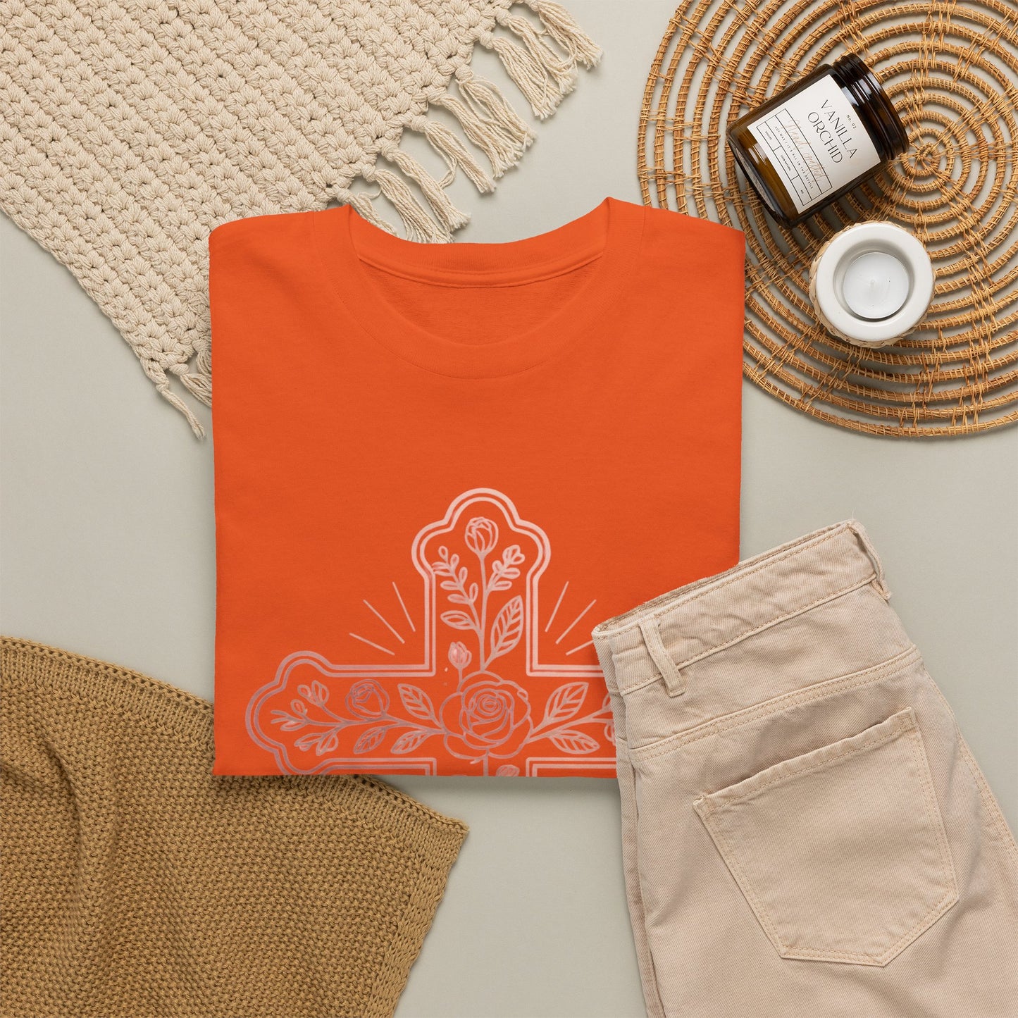 Floral Cross Tee – Delicate Pink Botanical Christian T-Shirt