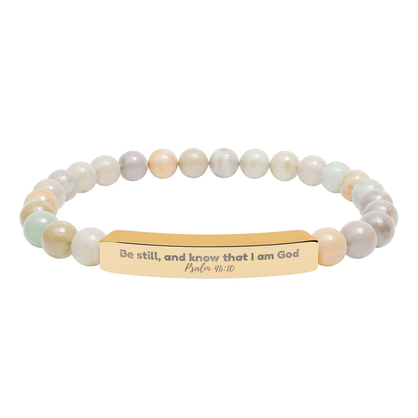 Engraved Natural Stone Stretch Bar Bracelet —  Inspirational Beaded Bracelet
