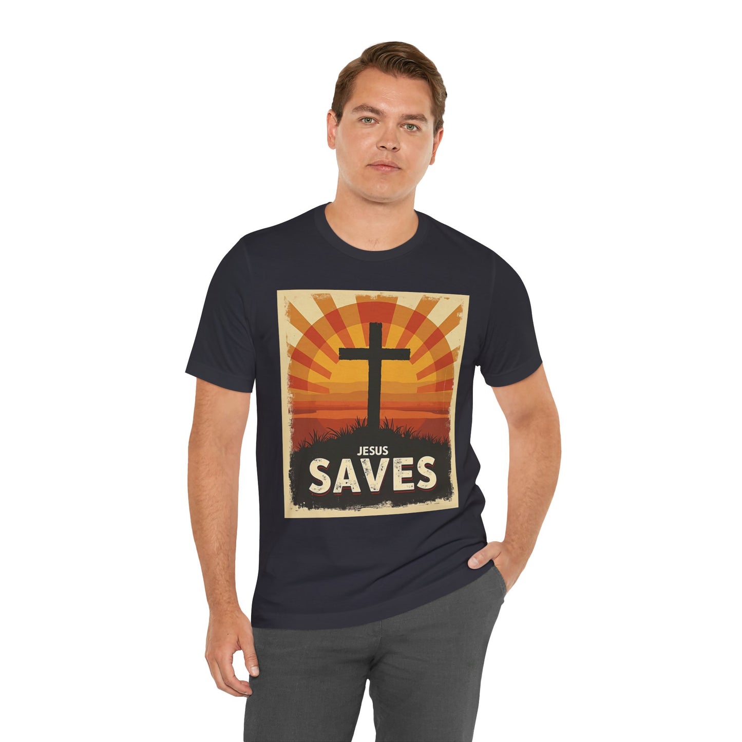 Jesus Saves Cross tee | Christian faith shirt, sunrise graphic | Perfect Gift for Mom and Dad | Friends and Family Shirt