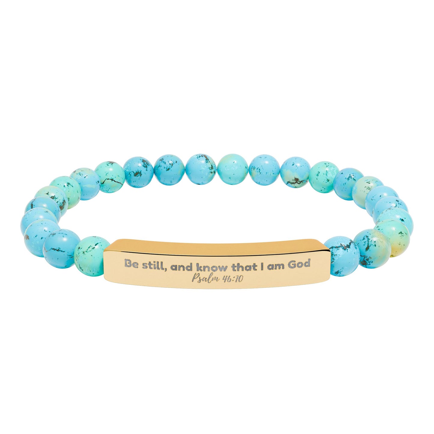 Engraved Natural Stone Stretch Bar Bracelet —  Inspirational Beaded Bracelet