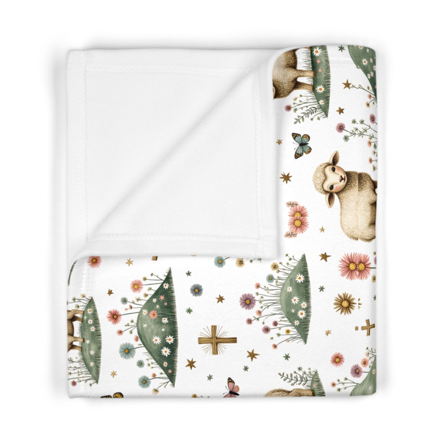 Baby Blanket — Pastoral Lamb Pattern Soft Fleece for Newborns & Baptism Gifts