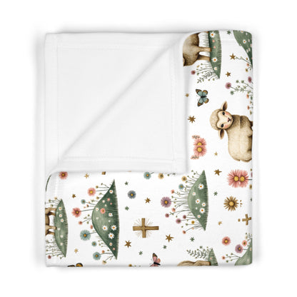 Baby Blanket — Pastoral Lamb Pattern Soft Fleece for Newborns & Baptism Gifts