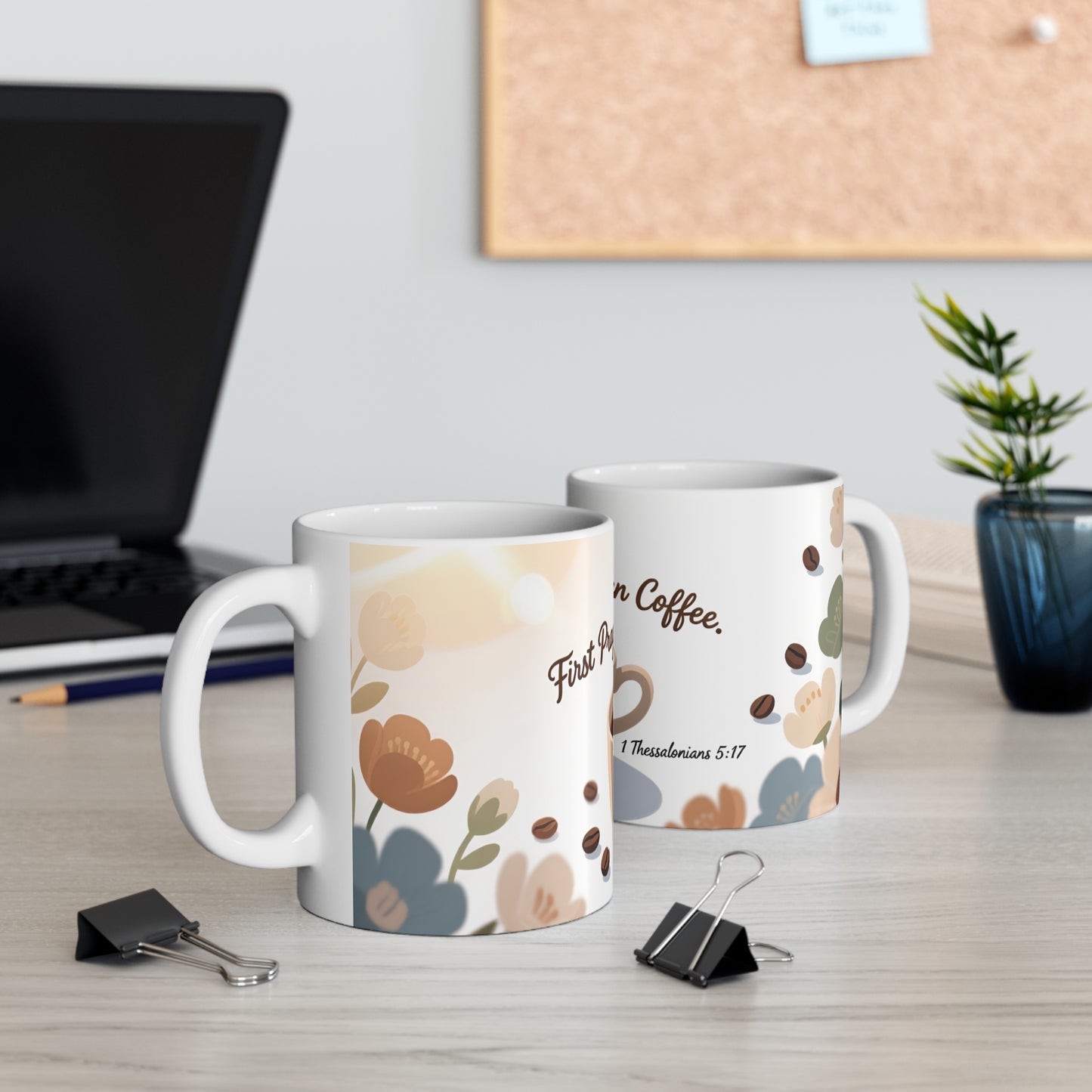 Morning Prayer Ceramic Mug — "Start with Prayer" 11oz Coffee Cup