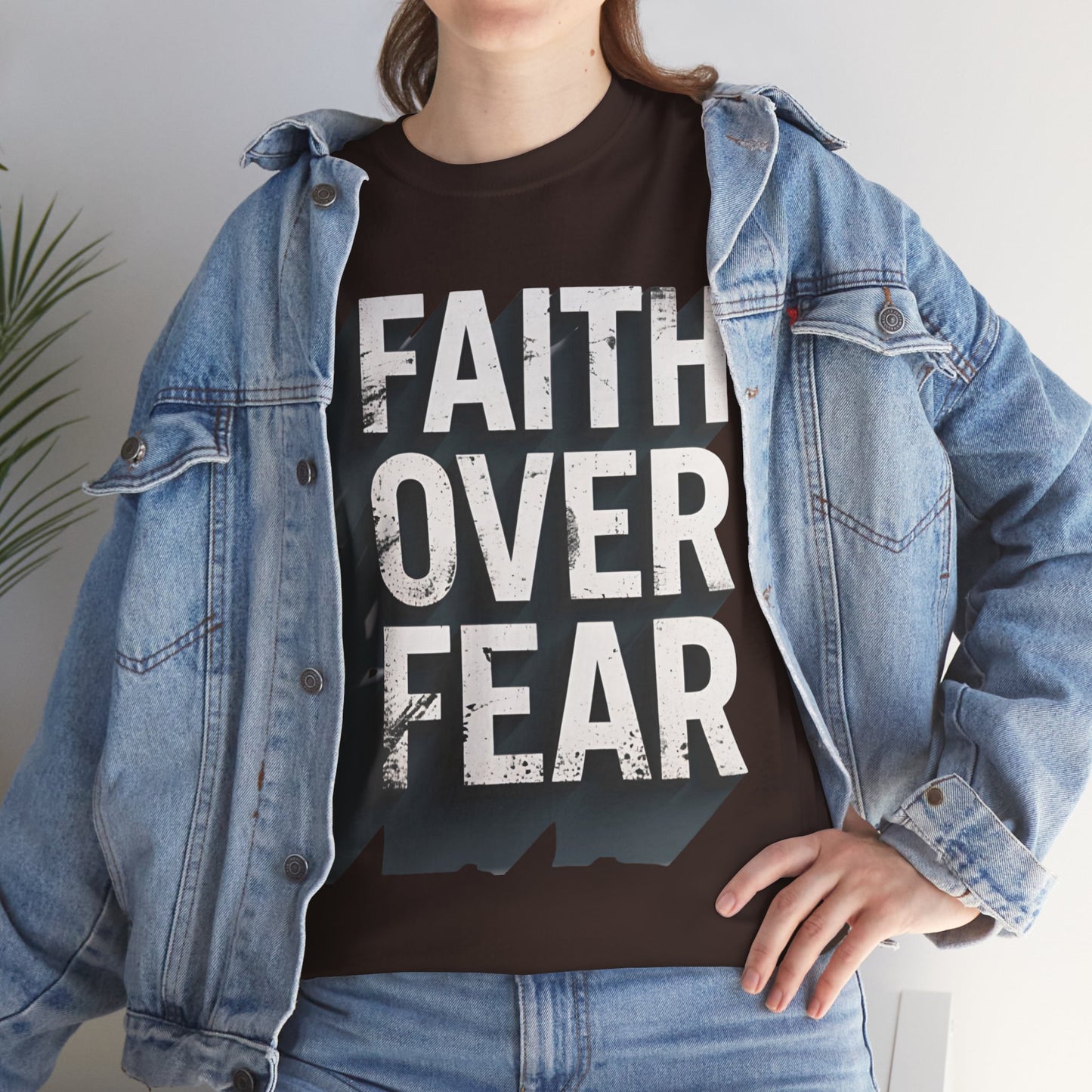Faith Over Fear Cotton Tee — Distressed Inspirational Graphic