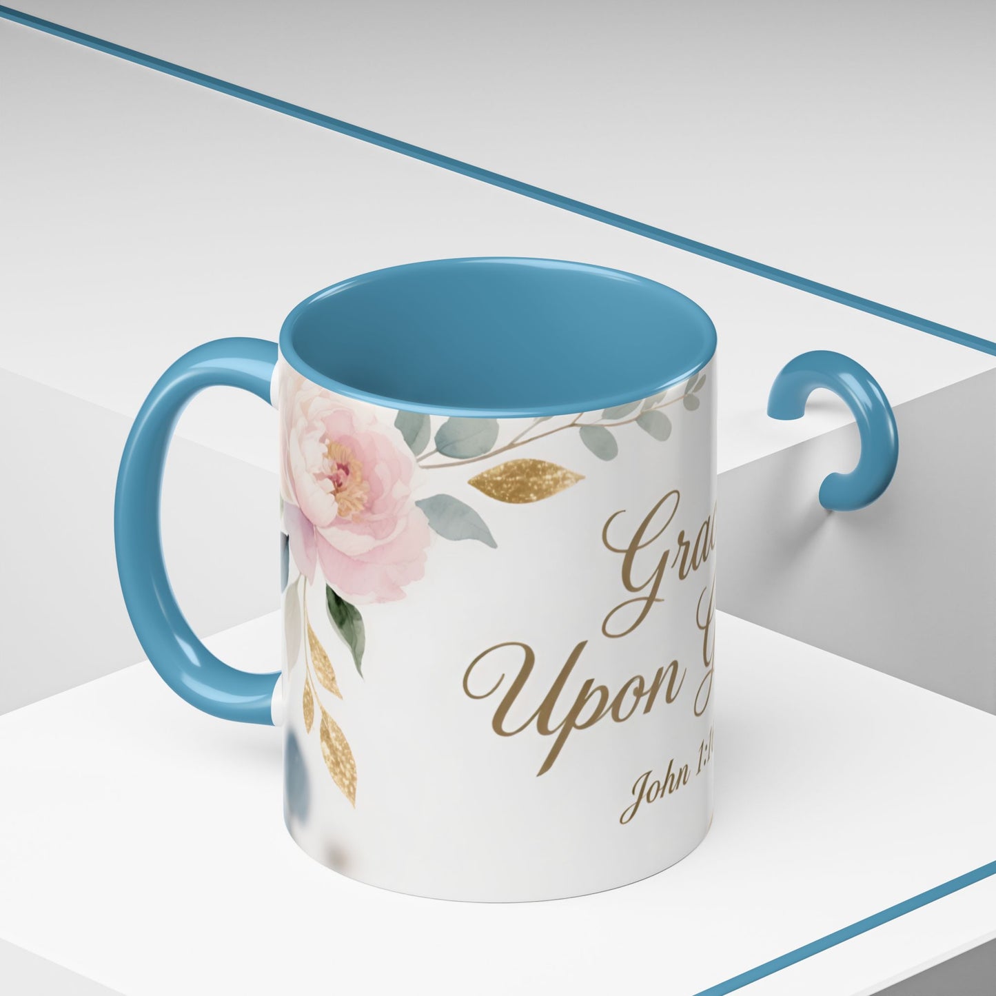 Grace Upon Grace Coffee Mug — Floral John 1:16 Scripture Accent Mug