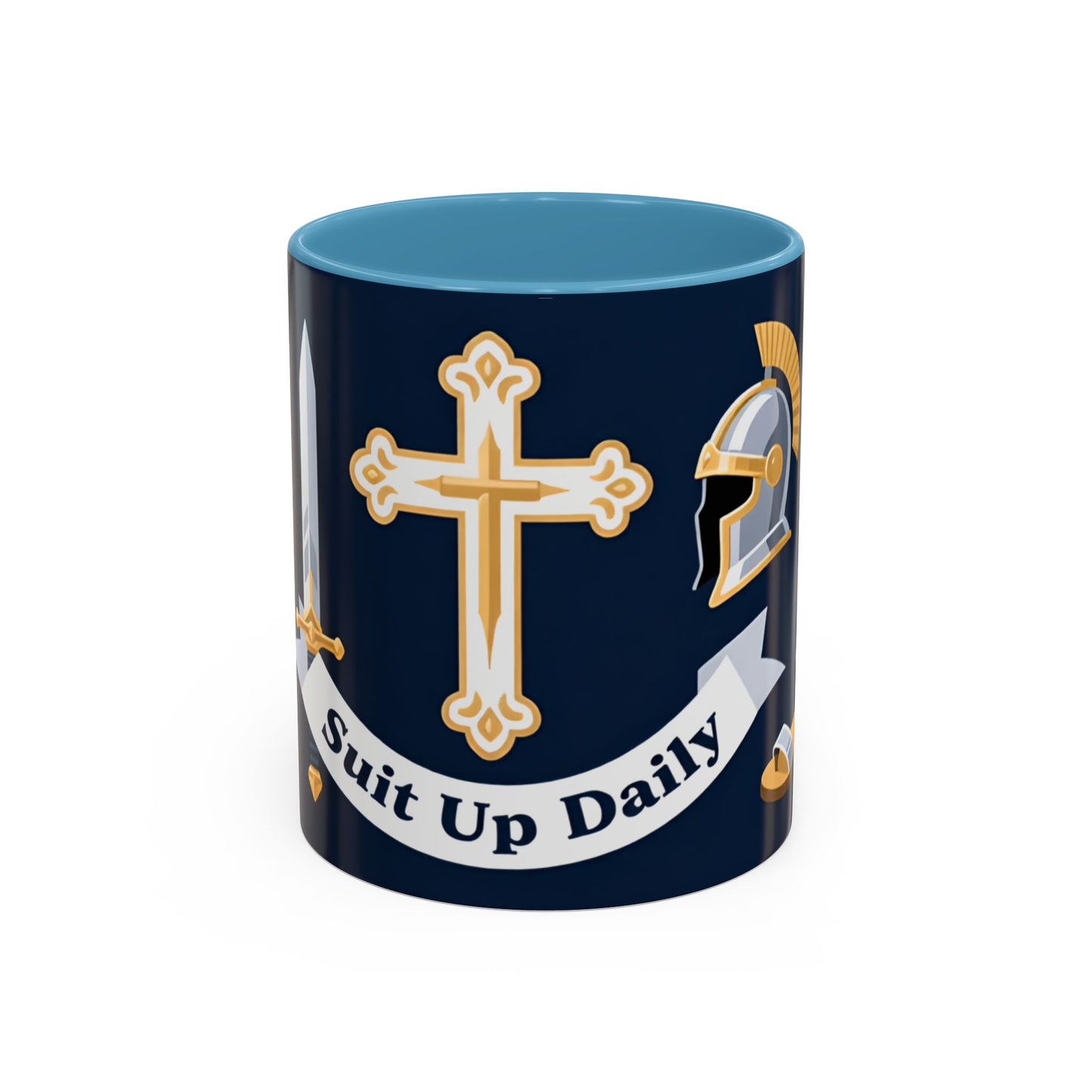 Christian Knight Coffee Mug — “Suit Up Daily” Accent Ceramic Mug