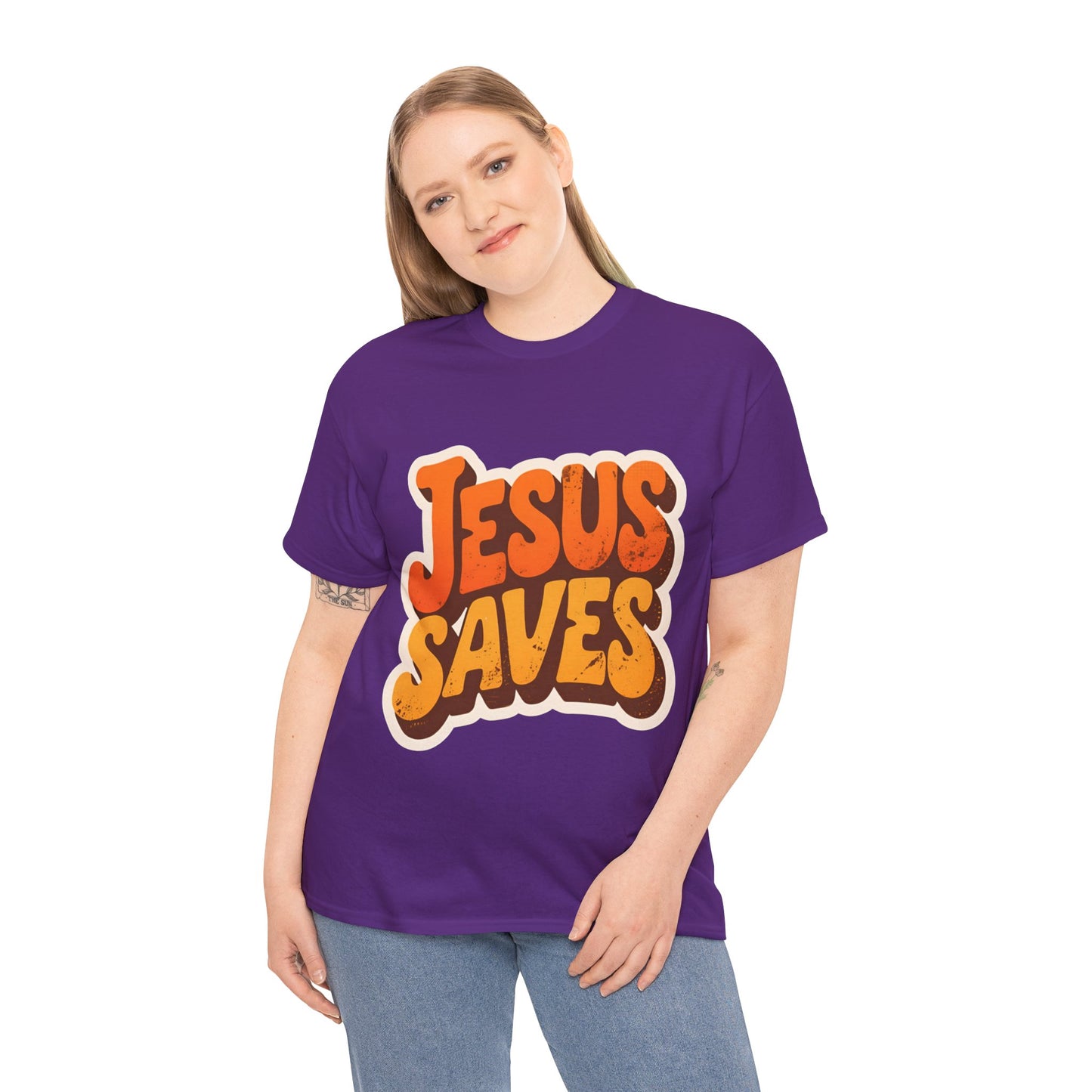 Jesus Saves Retro Tee — Bright Sunset Faith T-Shirt
