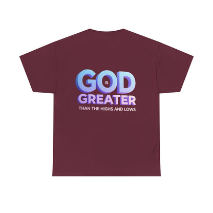 God Greater Gradient Tee — Soft Blue & Lilac Faith Shirt