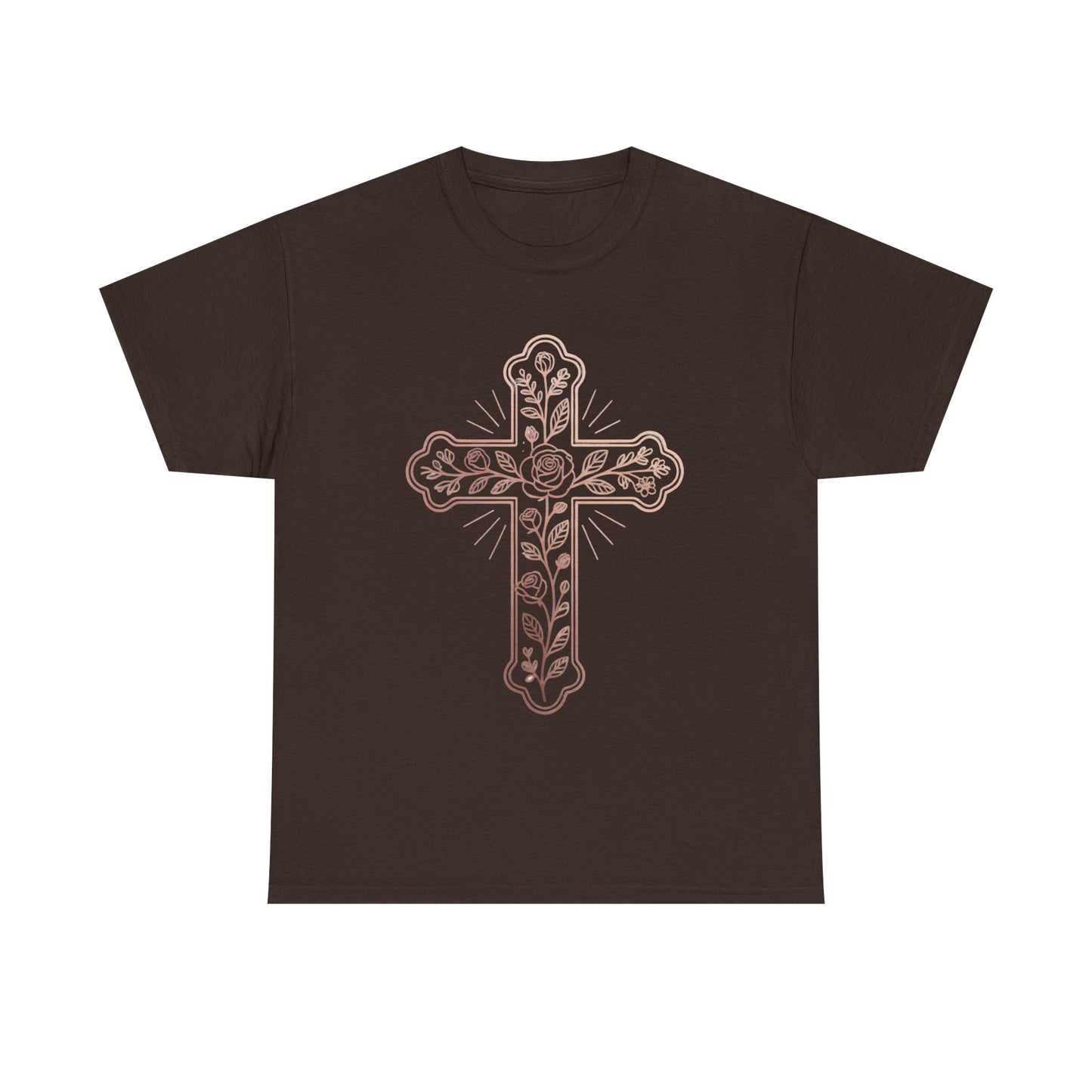 Floral Cross Tee – Delicate Pink Botanical Christian T-Shirt