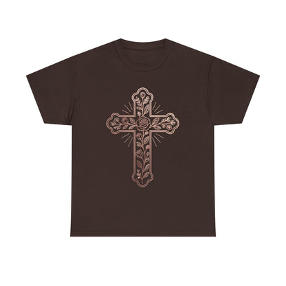 Floral Cross Tee – Delicate Pink Botanical Christian T-Shirt