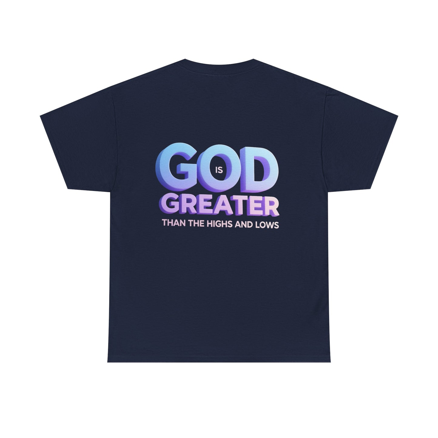 God Greater Gradient Tee — Soft Blue & Lilac Faith Shirt
