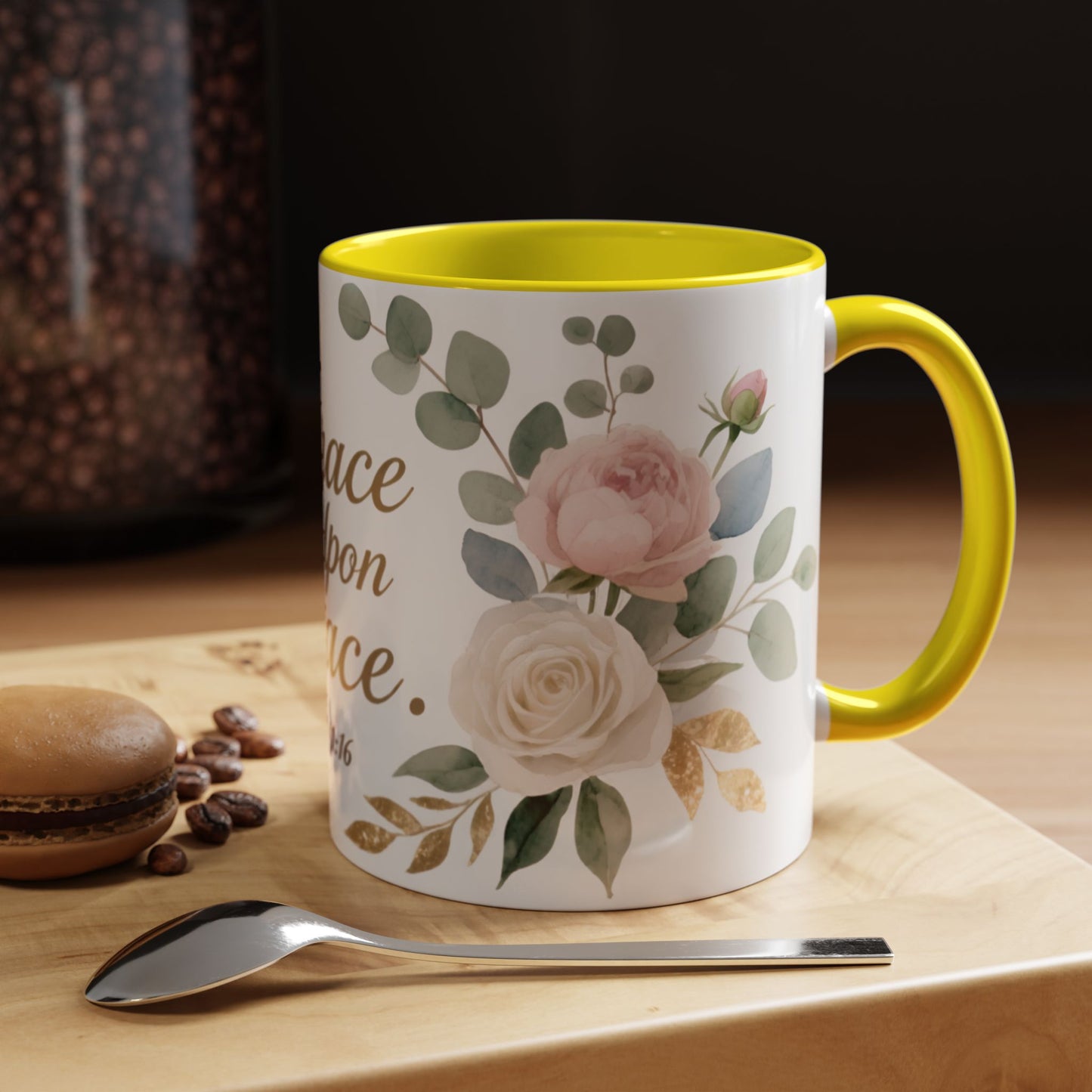 Grace Upon Grace Floral Coffee Mug — John 1:16 Scripture Accent Mug