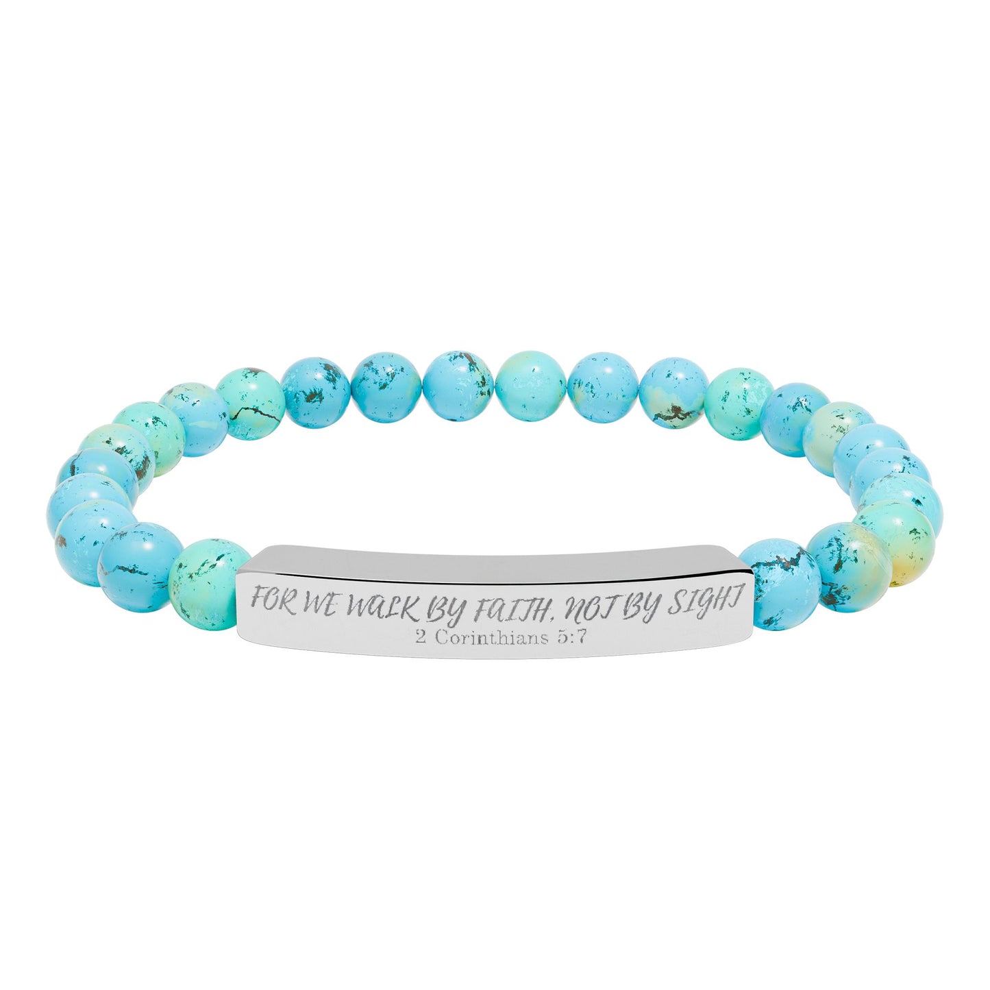 Engravable Natural Stone Bead Bar Bracelet – Stretch Healing Jewelry