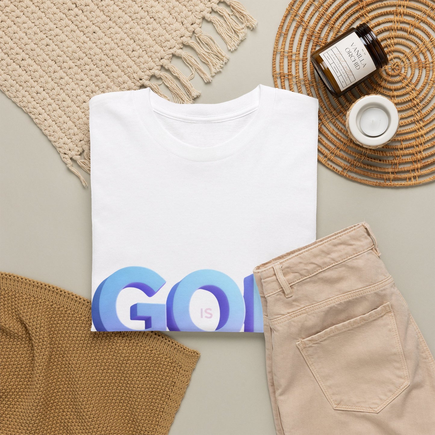God Greater Gradient Tee — Soft Blue & Lilac Faith Shirt