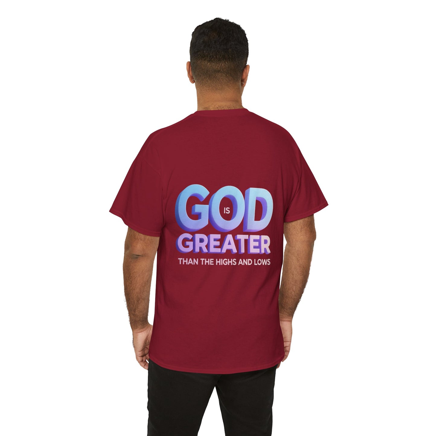 God Greater Gradient Tee — Soft Blue & Lilac Faith Shirt