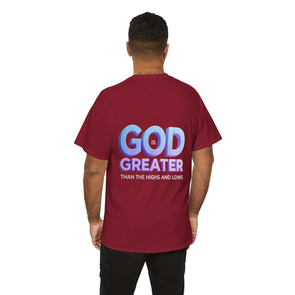 God Greater Gradient Tee — Soft Blue & Lilac Faith Shirt