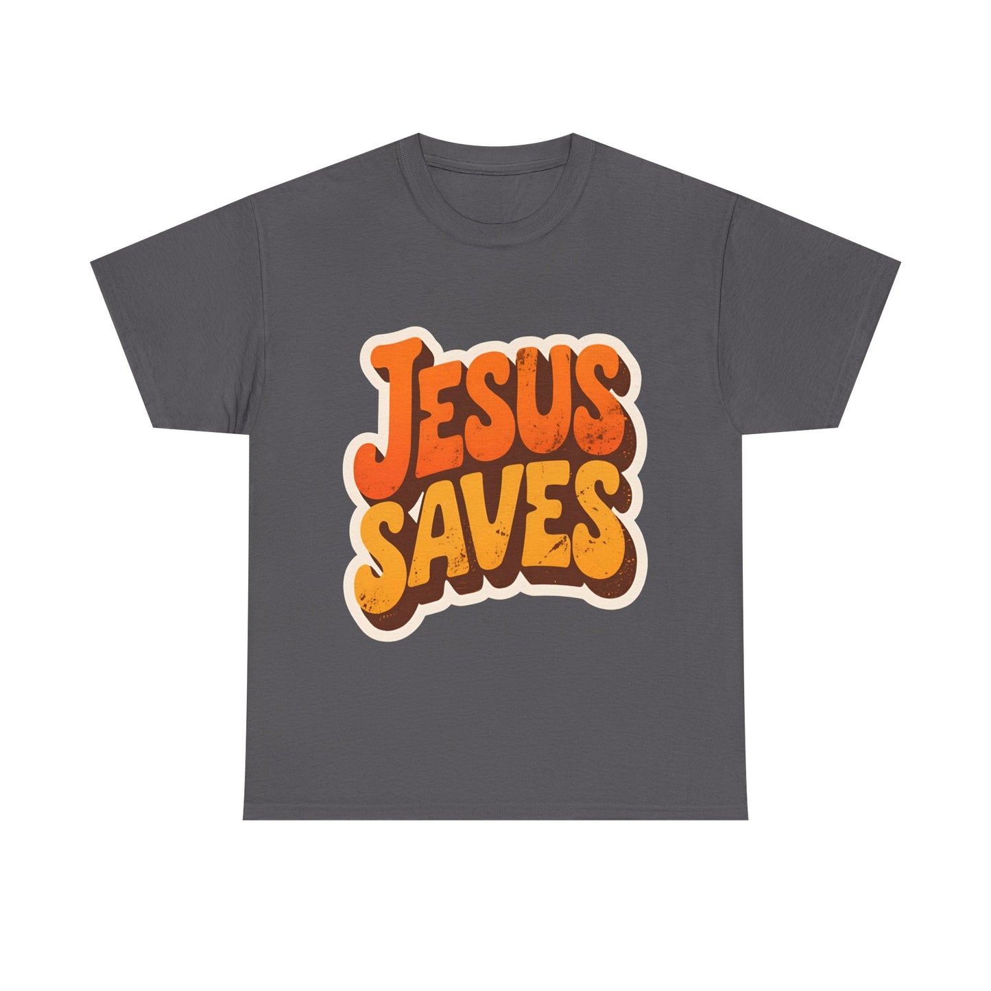 Jesus Saves Retro Tee — Bright Sunset Faith T-Shirt