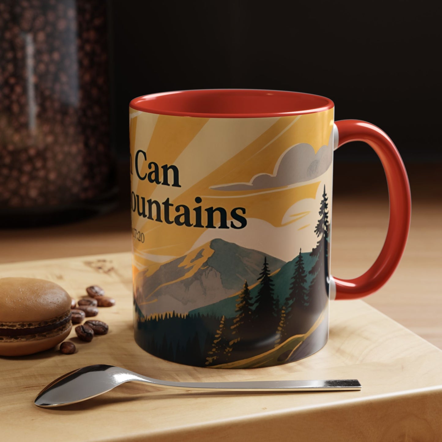 Faith Can Move Mountains Coffee Mug — Matthew 17:20 Inspirational Accent Mug