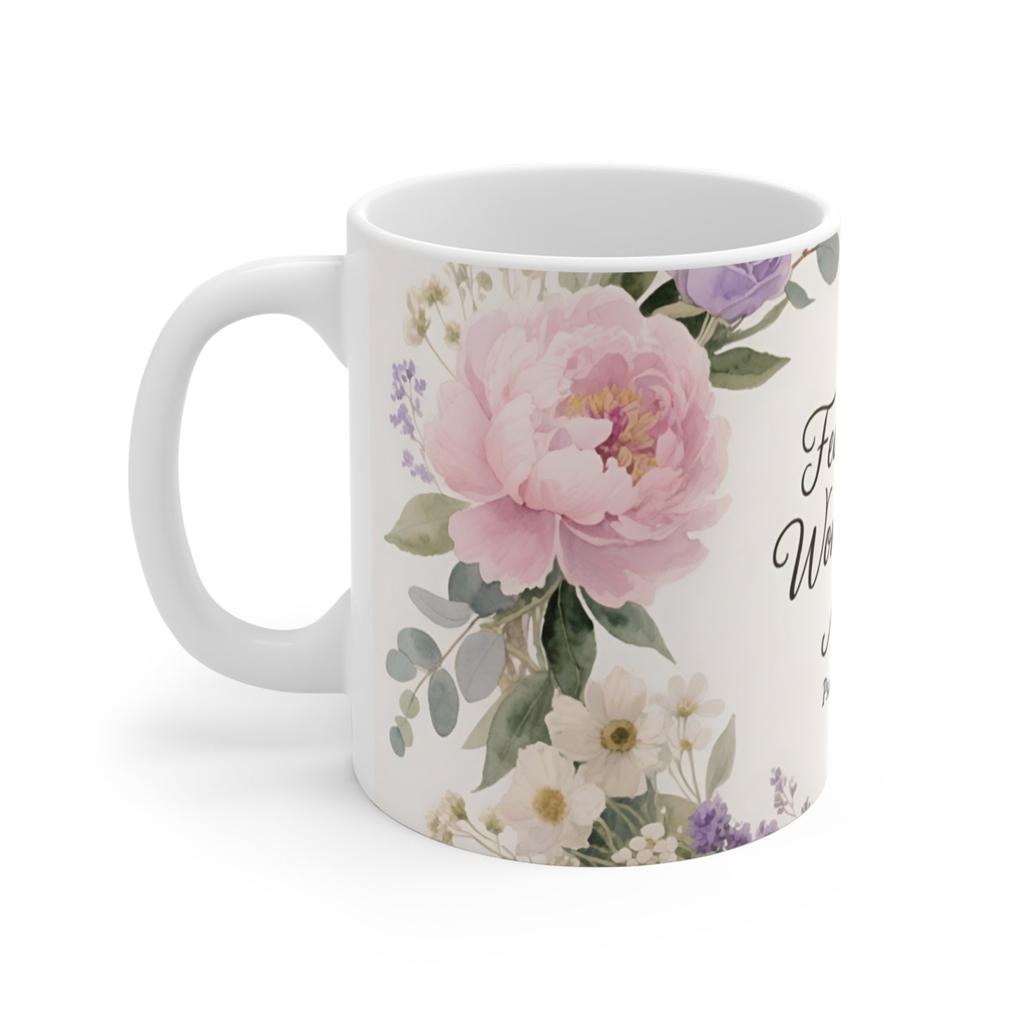Fearfully & Wonderfully Made Mug — Psalm 139:14 Floral Ceramic Coffee Cup