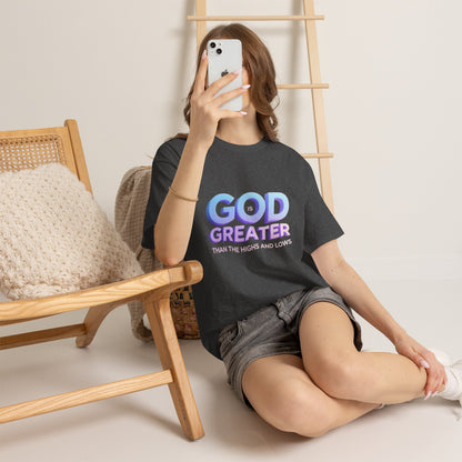 God Greater Gradient Tee — Soft Blue & Lilac Faith Shirt