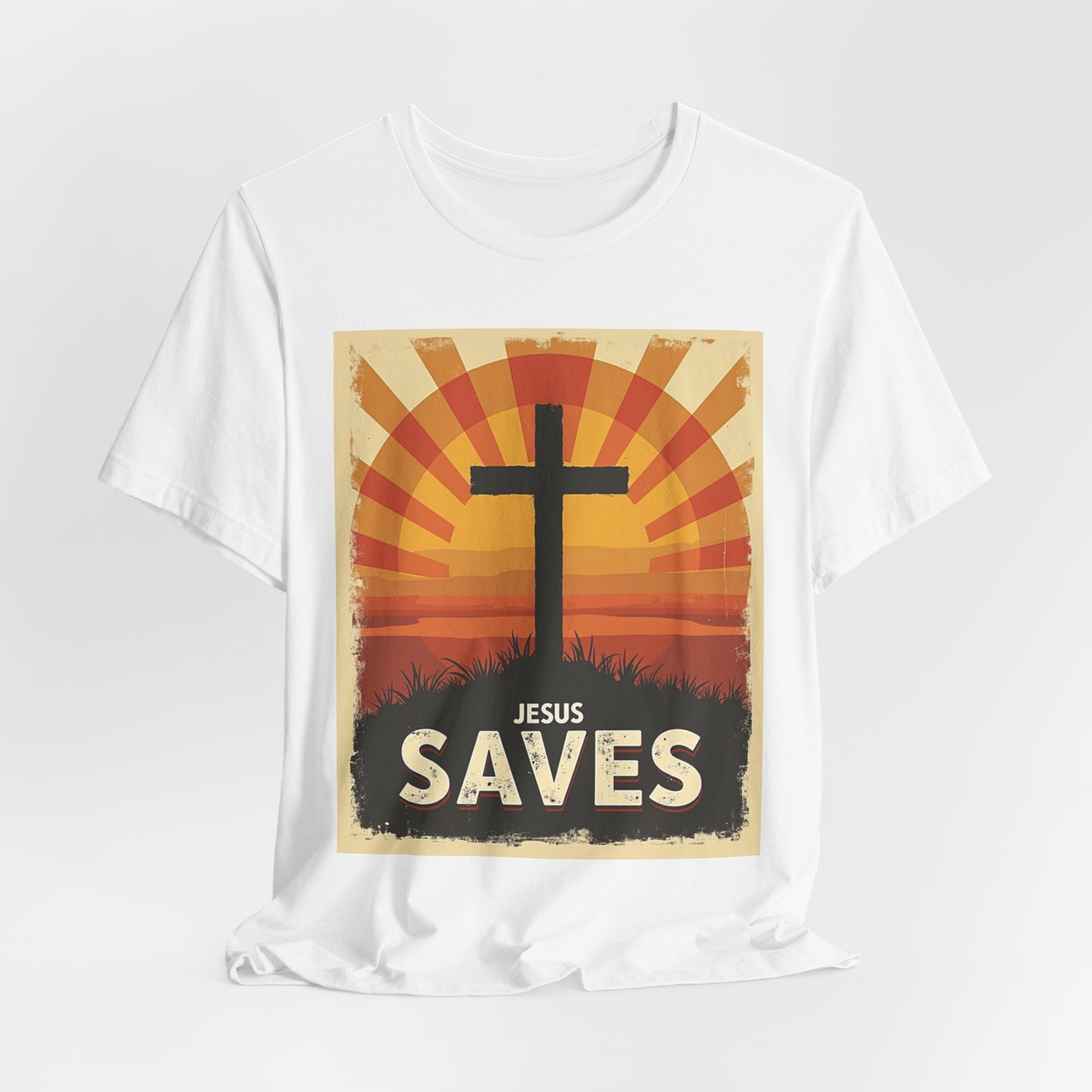 Jesus Saves Cross tee | Christian faith shirt, sunrise graphic | Perfect Gift for Mom and Dad | Friends and Family Shirt
