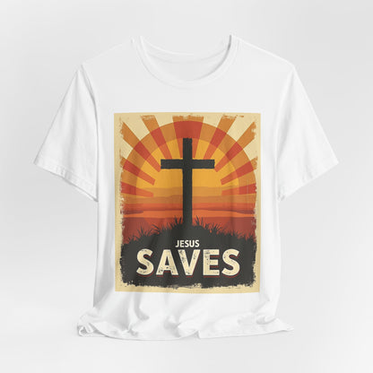 Jesus Saves Cross tee | Christian faith shirt, sunrise graphic | Perfect Gift for Mom and Dad | Friends and Family Shirt