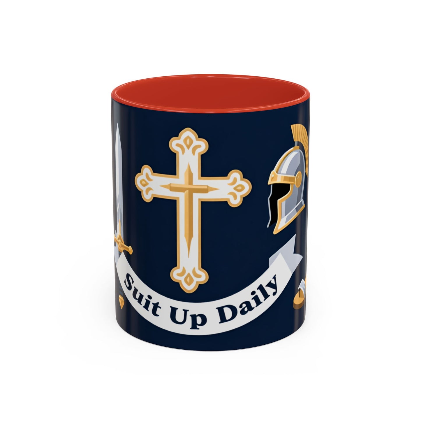 Christian Knight Coffee Mug — “Suit Up Daily” Accent Ceramic Mug
