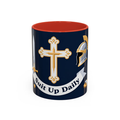 Christian Knight Coffee Mug — “Suit Up Daily” Accent Ceramic Mug