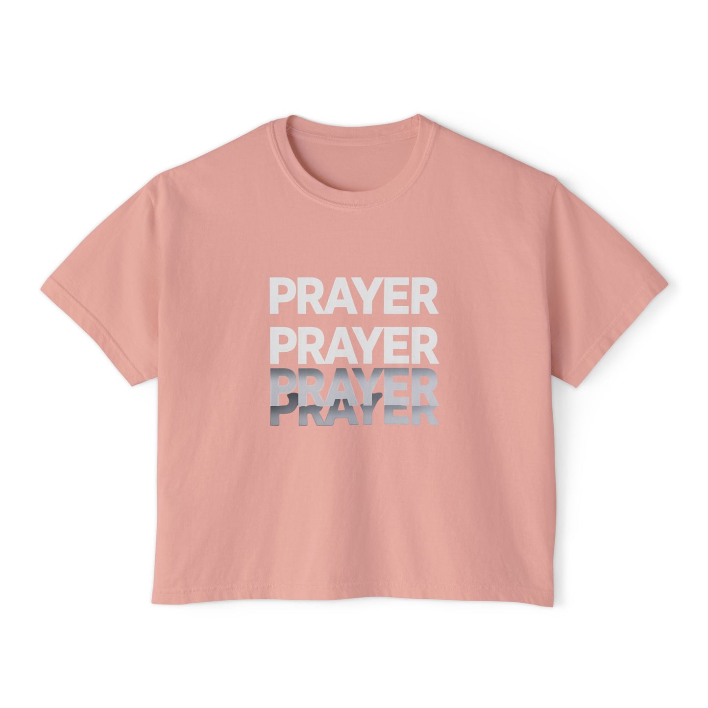 Prayer Boxy Tee — Women's Spiritual Graphic Top (Prayer Repeated Design)