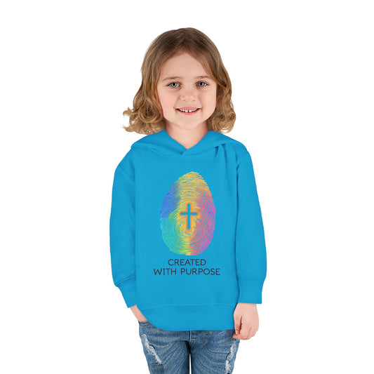 Toddler Hoodie — "Created With Purpose" Rainbow Fingerprint Cross