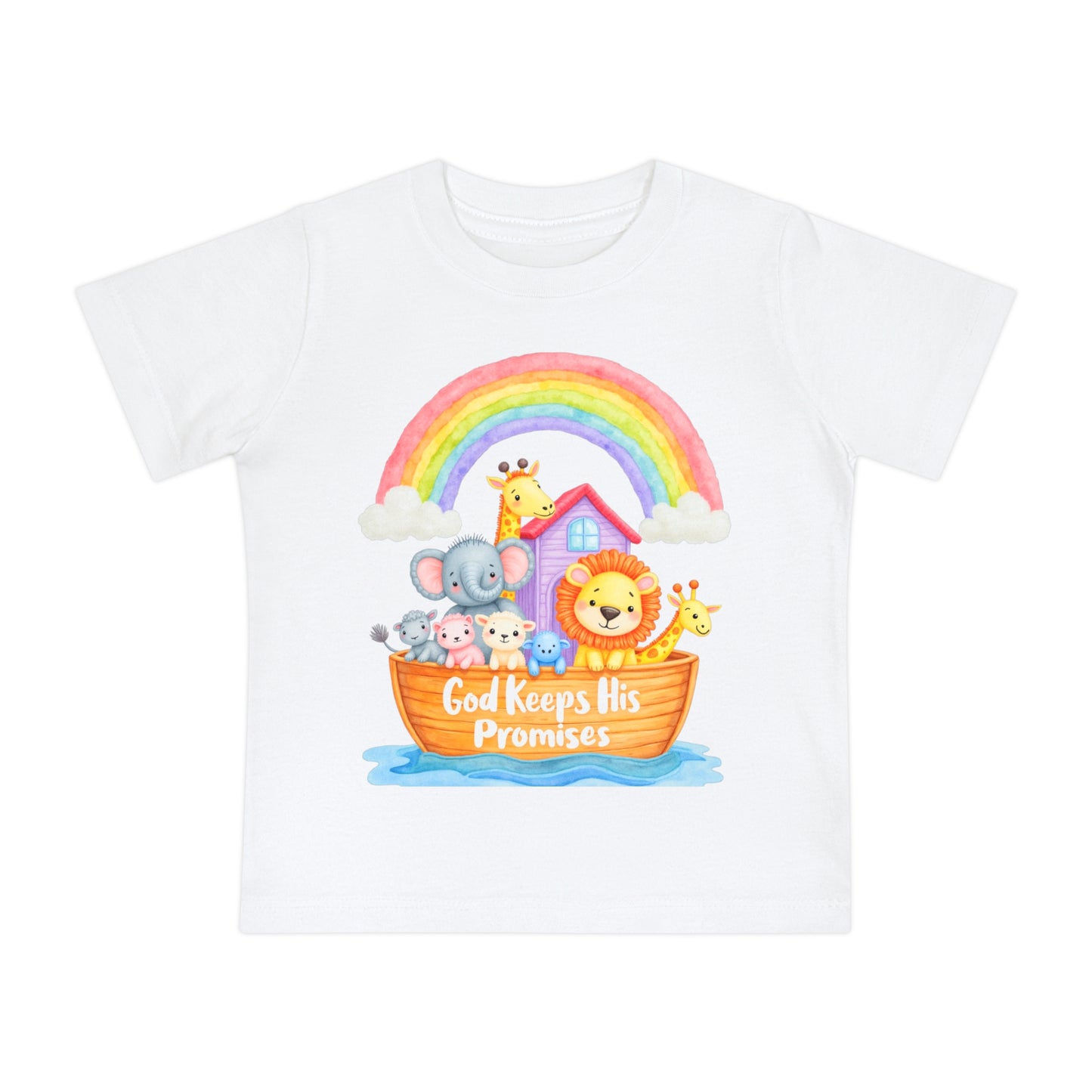 Baby T-Shirt — "God Keeps His Promises" Noah's Ark Rainbow Design