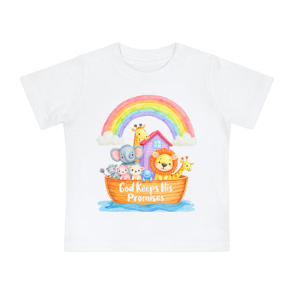 Baby T-Shirt — "God Keeps His Promises" Noah's Ark Rainbow Design