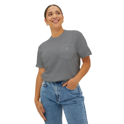 Garment-Dyed Pocket Tee — Rose Line-Art Back Design